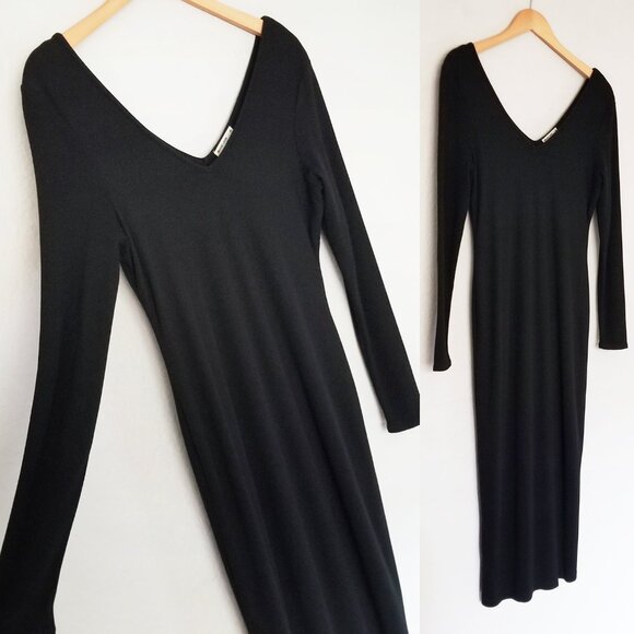 Marine Layer Lexi Rib V-Neck Maxi Dress Black Size M Lined Stretch Bodycon $118 - Picture 6 of 15